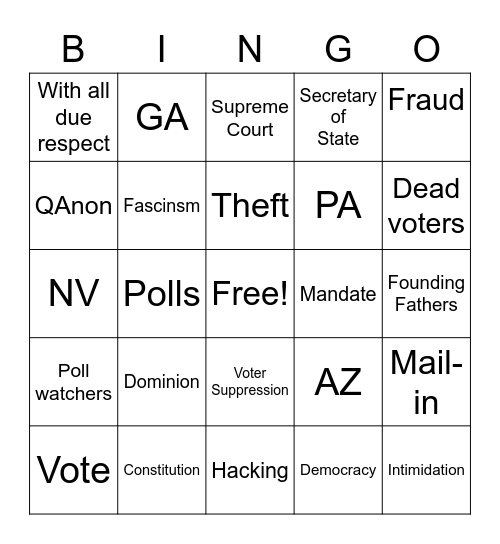 Electoral Bingo Card