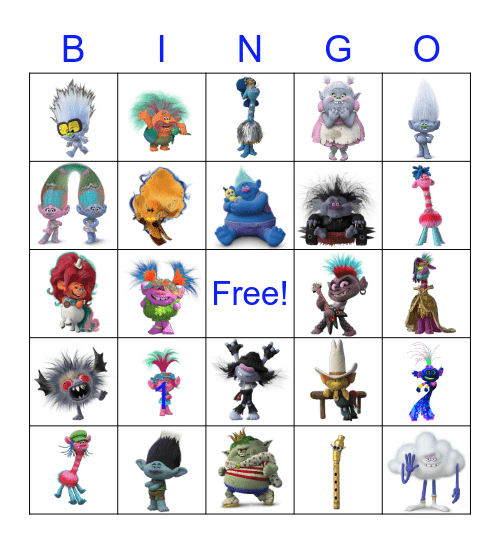 Trolls World Tour Bingo Card