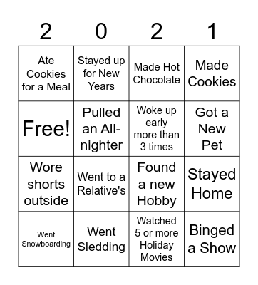 Winter Break Bingo Card