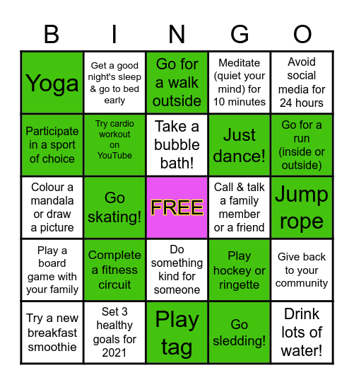 Physical Activity & Healthy Living Bingo Card