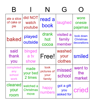 Welcome Back - Winter Break Bingo Card