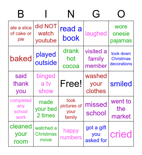 Welcome Back - Winter Break Bingo Card