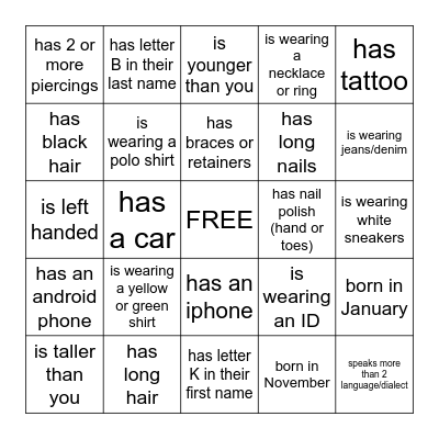 HUMAN BINGO Card