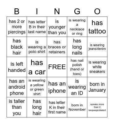 HUMAN BINGO Card