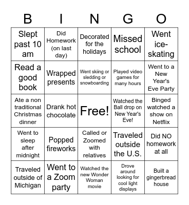 Winter Break - ELA Bingo Card