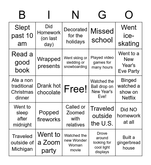 Winter Break - ELA Bingo Card