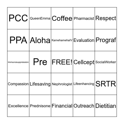 Transplan Bingo Card