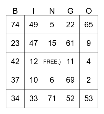 Bingo Fun:) Bingo Card