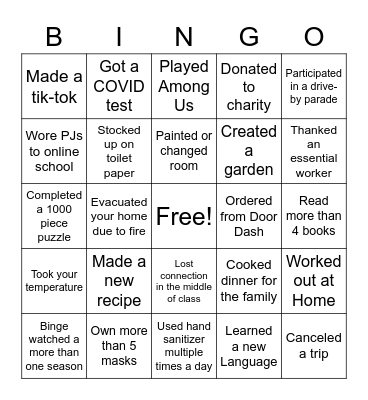 Hindsight is 2020 Bingo Card