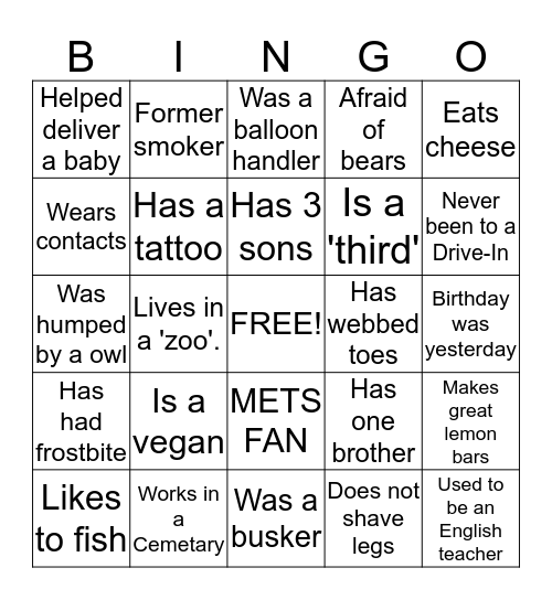 PERSONAL BINGO Card