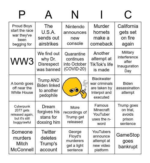 2021 Prediction Bingo Card