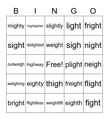igh / eigh Bingo Card