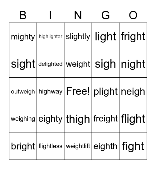 igh / eigh Bingo Card