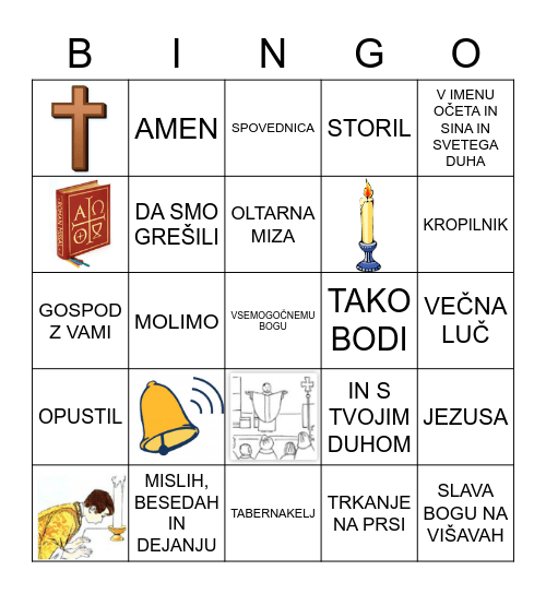 UVODNI DEL SVETE MAŠE Bingo Card