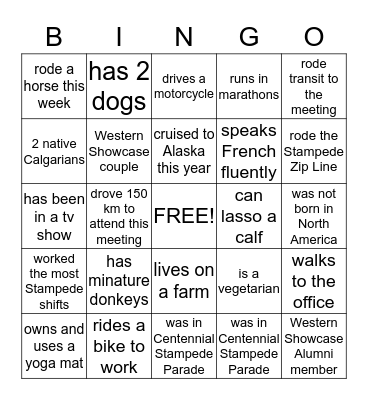 Western Showcase Volunteers Bingo Card