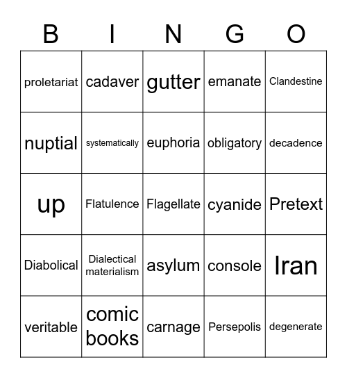Persepolis Vocabulary Bingo Card