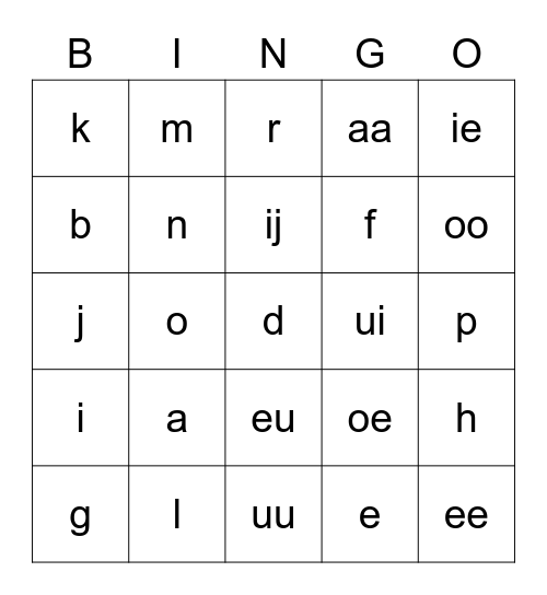 Letter Bingo Card