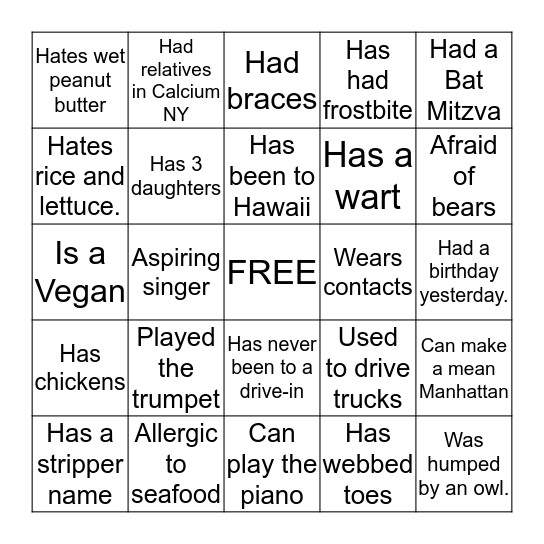 PERSONAL BINGO Card