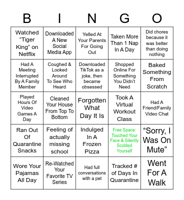 Quarantine Bingo Card