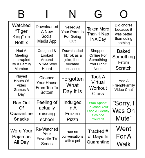 Quarantine Bingo Card