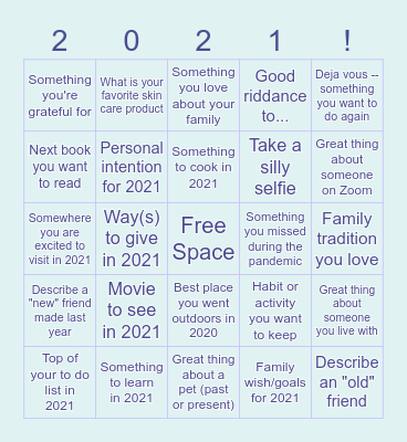 New Year Intentions & Reflections Bingo Card