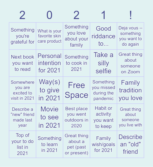New Year Intentions & Reflections Bingo Card