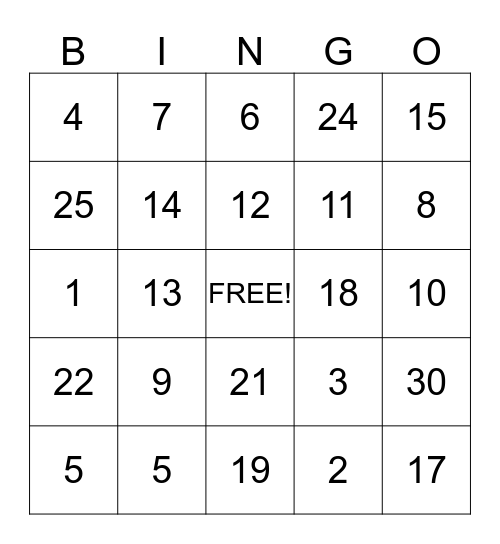Happy New Year 2015! Bingo Card