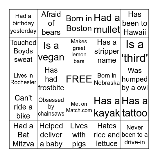 PERSONAL BINGO Card