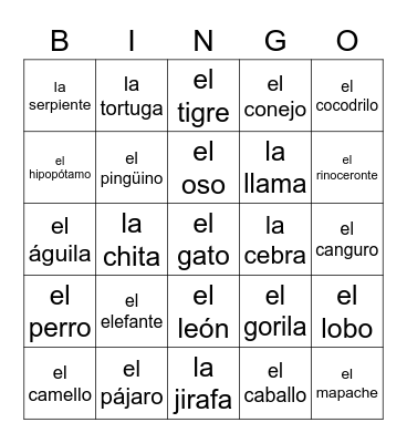 LOS ANIMALES Bingo Card