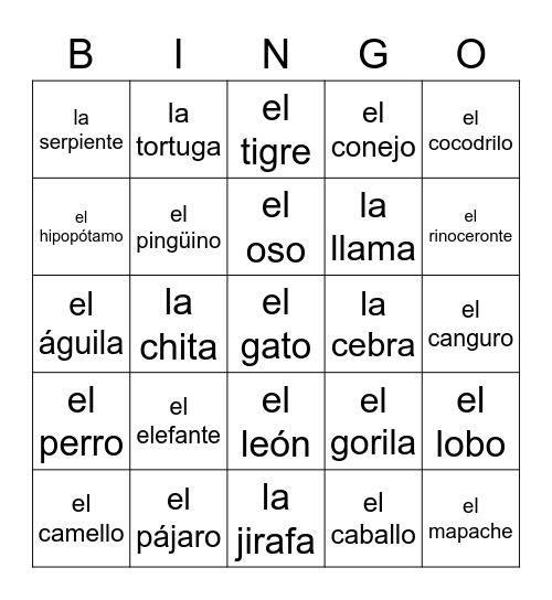 LOS ANIMALES Bingo Card