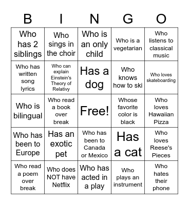 Find Someone Who Bingo Card