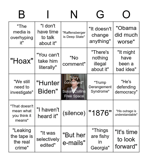 GOP Trump Tape Response Bingo Card