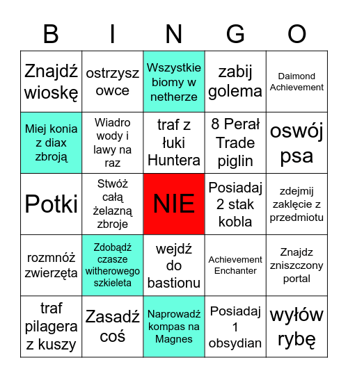 ManHunt Bingo Card