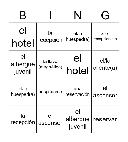 En el hotel (parte 1) Bingo Card