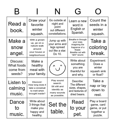 SPROUT Winter Bingo Card