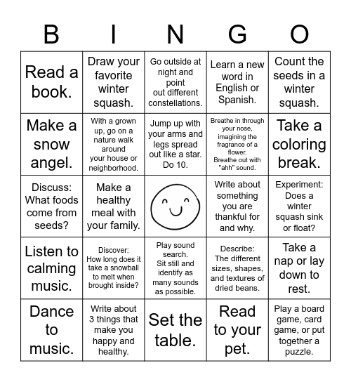 SPROUT Winter Bingo Card