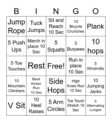 Fitness Bingo Card
