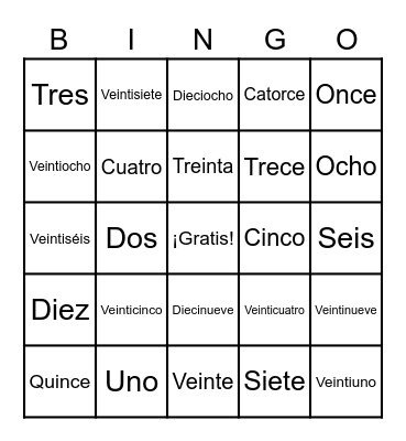 Números Bingo Card