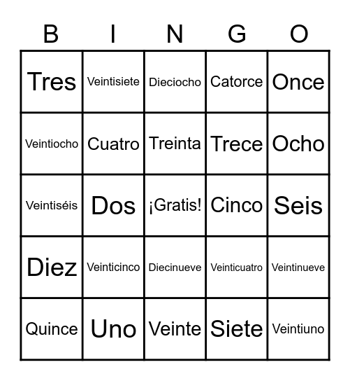 Números Bingo Card