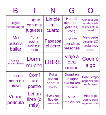 Vacaciones invernales Bingo Card