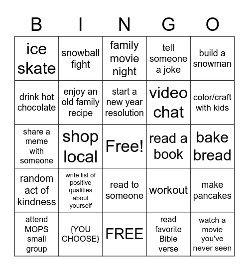 MOPS Bingo - January Bingo Card