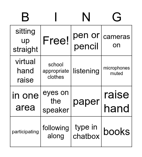 Expectation BINGO Card