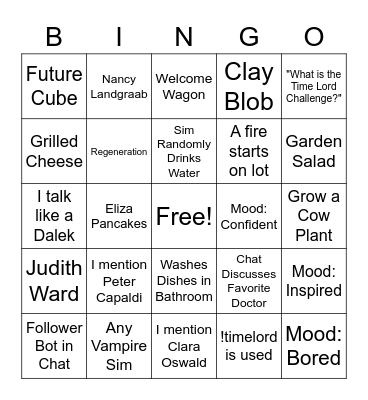 Time Lord Bingo (Sims 4) Bingo Card