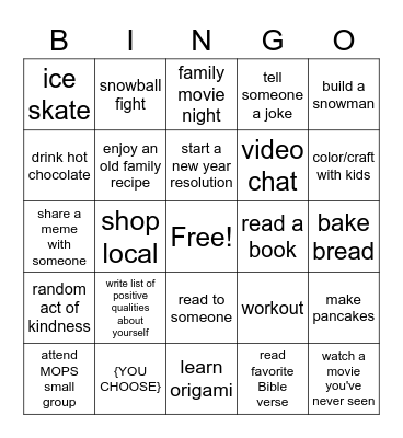 MOPS Bingo - January Bingo Card