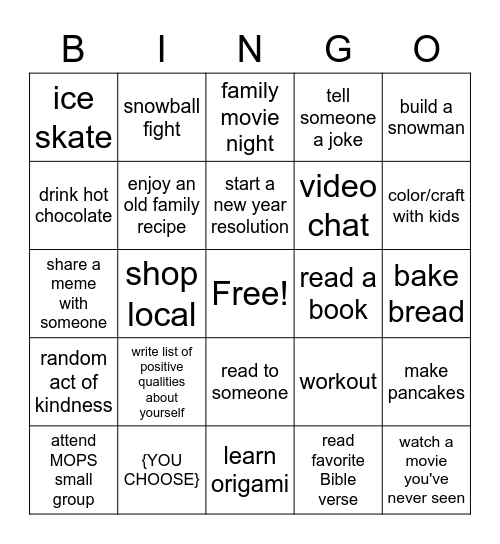 MOPS Bingo - January Bingo Card