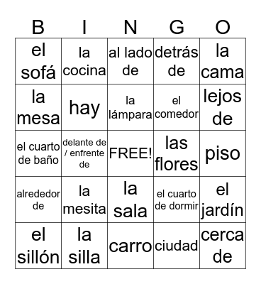 Vocabulario  Bingo Card