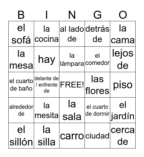 Vocabulario  Bingo Card