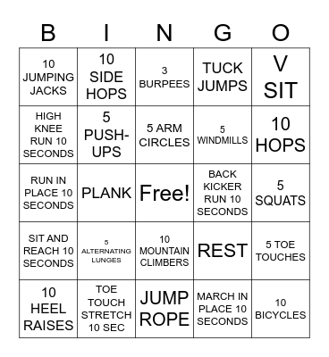 FITNESS Bingo Card