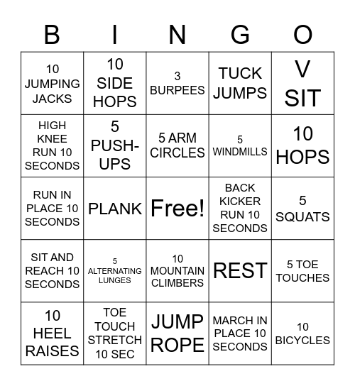 FITNESS Bingo Card