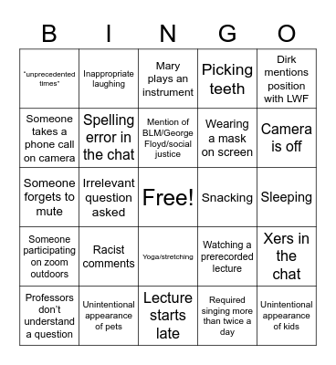 Public Worship Bingo Card